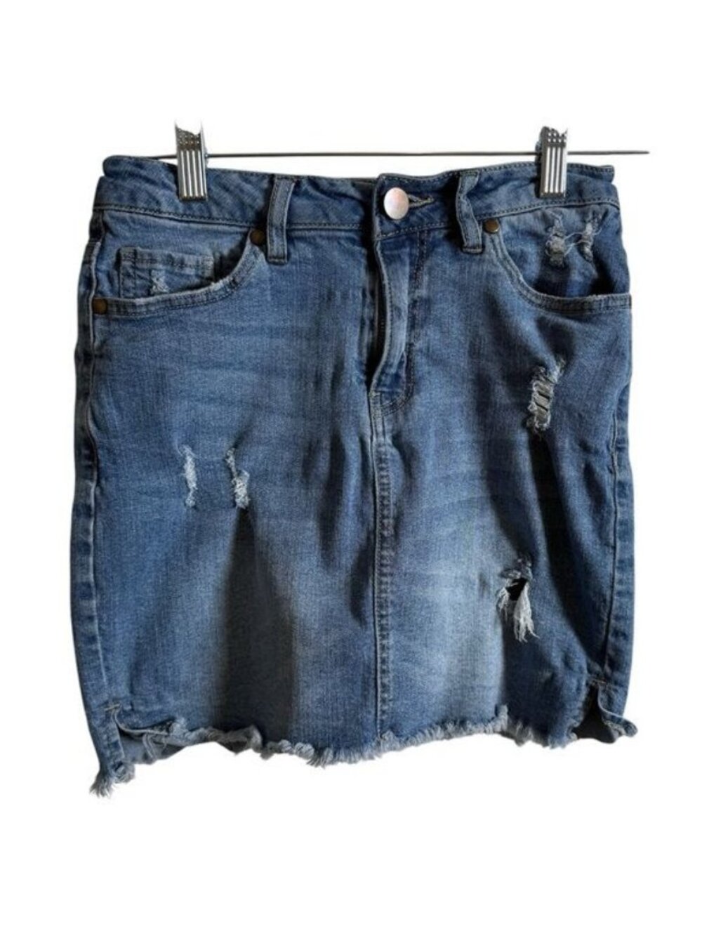 Wonderly Women’s Jean Mini Skirt Stretch Denim Size 27 Waist Distressed